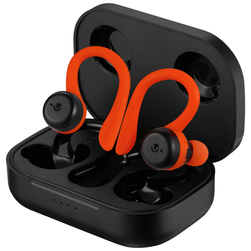 Volkano Momentum Series IPX7 Sports Hook TWS Earphones + Charging Case – Red