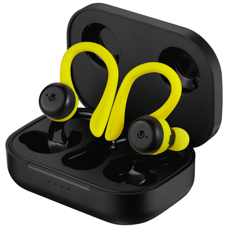 Volkano Momentum Series IPX7 Sports Hook TWS Earphones + Charging Case – Yellow