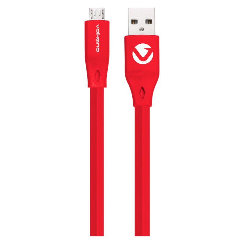 Volkano Slim Series Flat PVC Micro-USB Cable 1.2m – Red