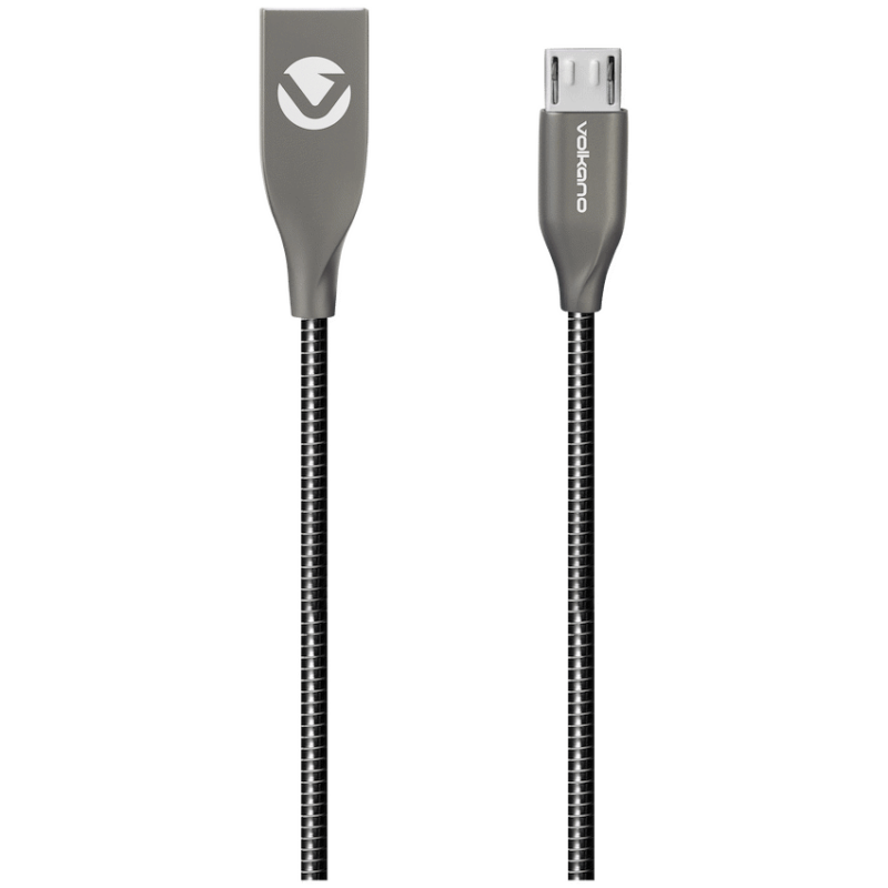 Volkano Iron Series Round Metallic Spring Micro USB Cable 1.2m – Black