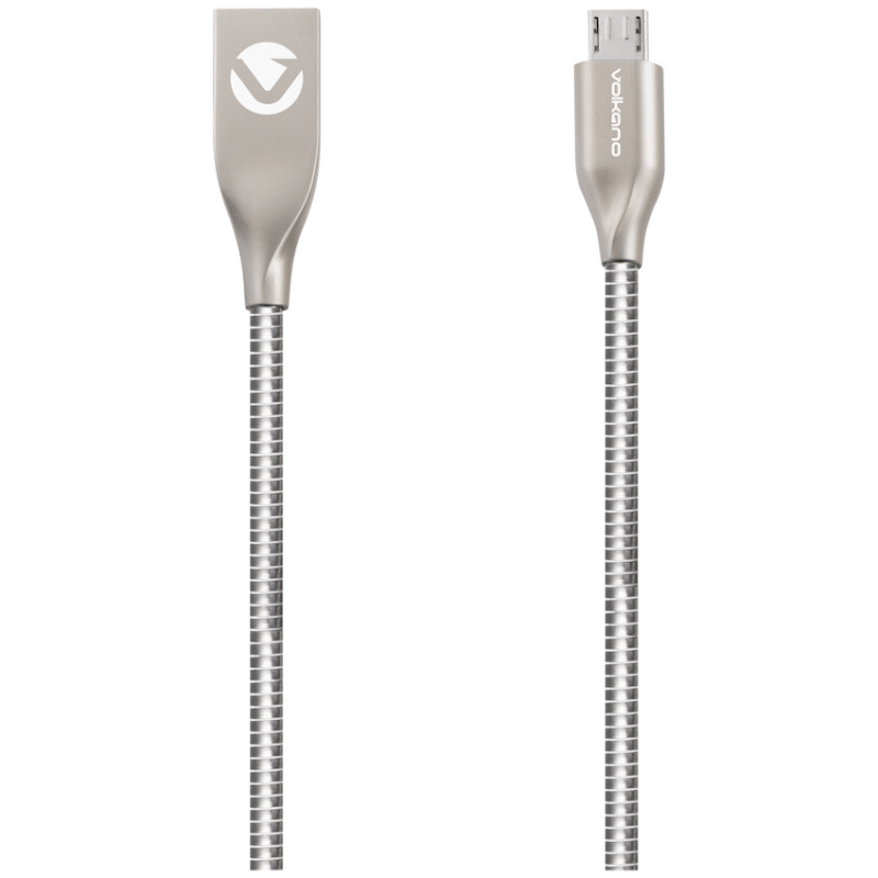 Volkano Iron Series Round Metallic Spring Micro USB Cable 1.2m – Silver