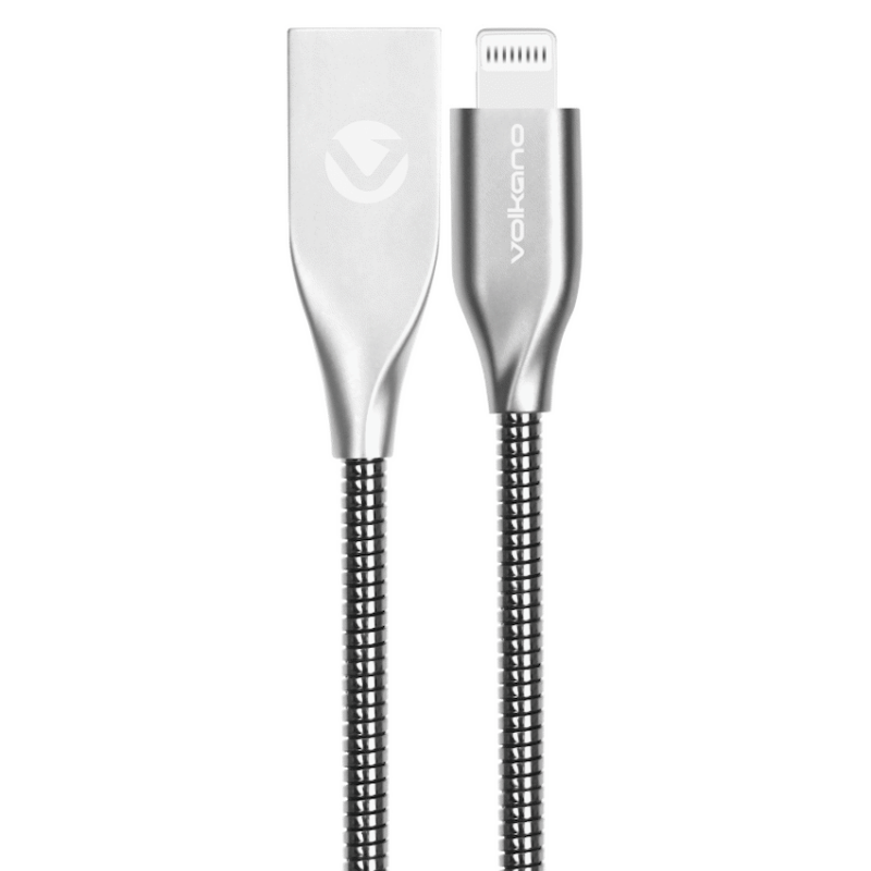 Volkano Iron Series Round Metallic Spring MFI Lightning Cable 6ft – Silver