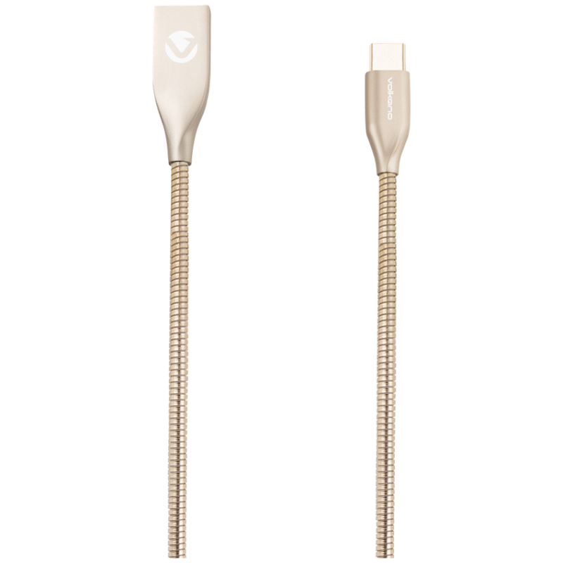 Volkano Iron Series Round Metallic Spring Type-C Cable 1.2m – Champagne Gold