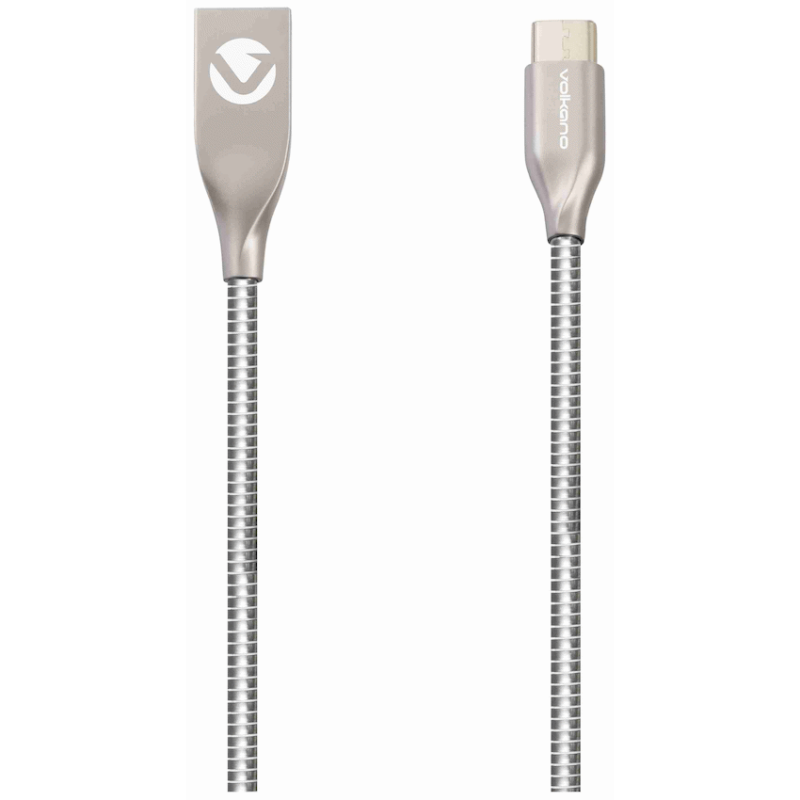 Volkano Iron Series Round Metallic Spring Type-C Cable 1.2m – Silver