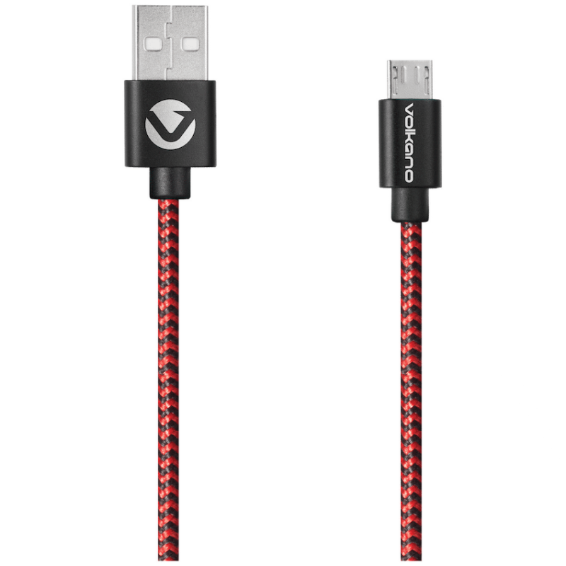 Volkano Braids Series Nylon Braided Micro USB Cable 1.2m – Black & Red