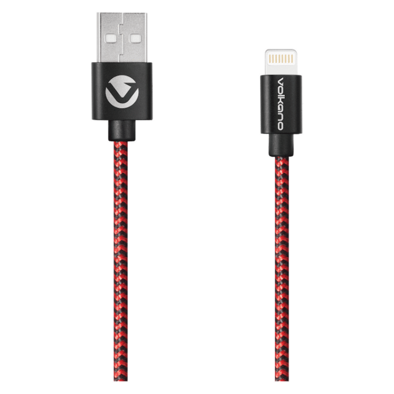 Volkano Braids Series Nylon Braided MFI Lightning Cable 1.2m – Black & Red