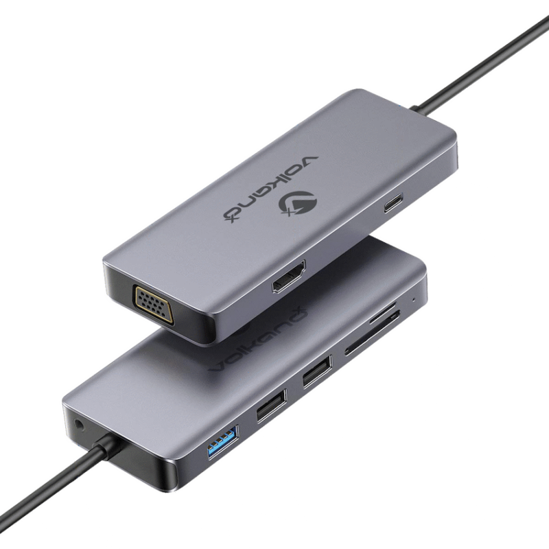 VolkanoX Core Interface Series USB Type-C – HDMI + VGA + 3x USB + Card Reader + Audio + PD