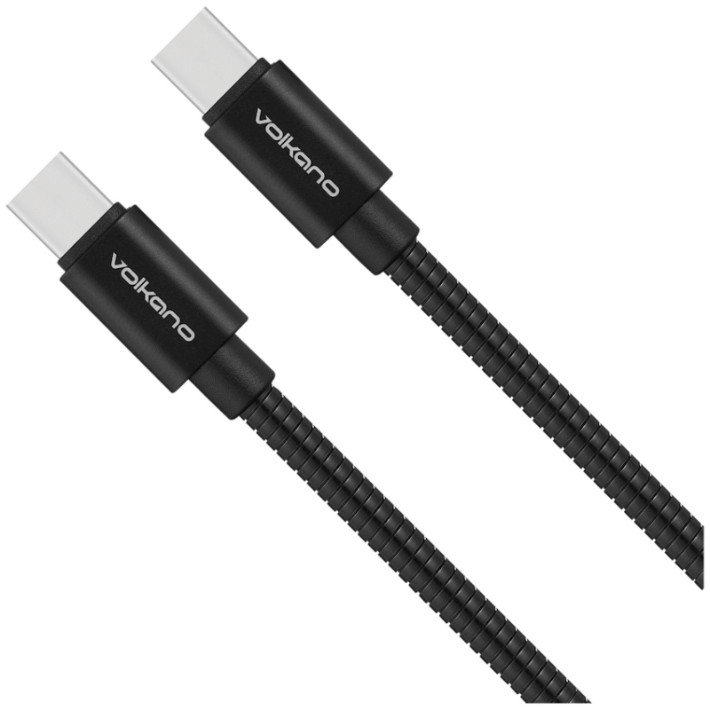Volkano Iron Series Round Metallic Type-C to Type-C Cable 1m – Black