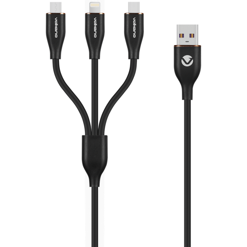 Volkano Flexi Series 3-in-1 Charging Cable – Black