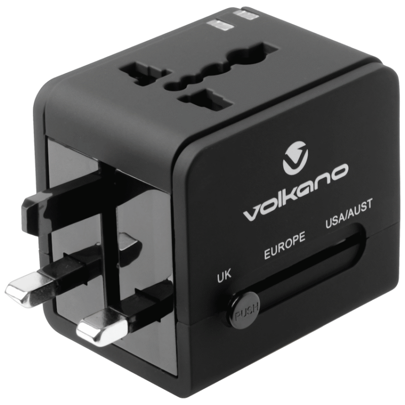 Volkano International Series travel adaptor plug with 2 USB charge ports
