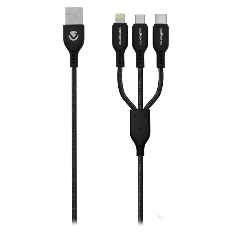 Volkano On-The-Go 3-in-1 1m Braided Cable – Black