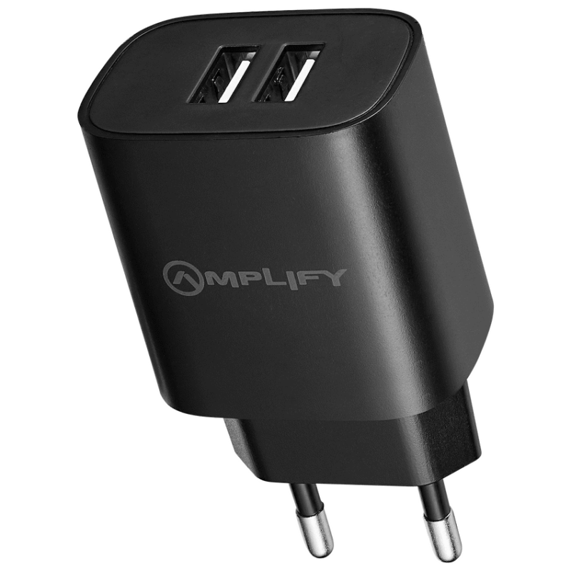 Amplify Dual USB Wall Charger with Micro Cable – Black