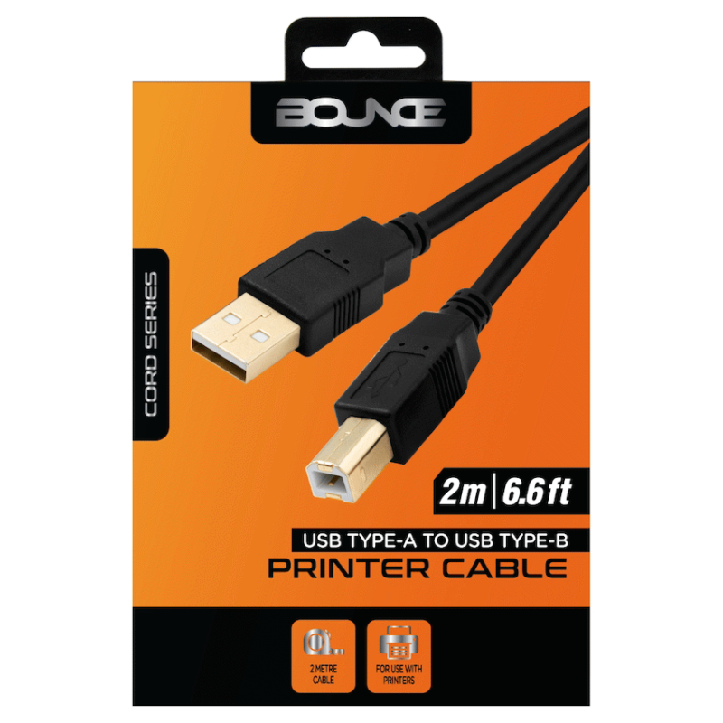 Bounce USB 2.0 A Male to B Male Printer Cable – Black