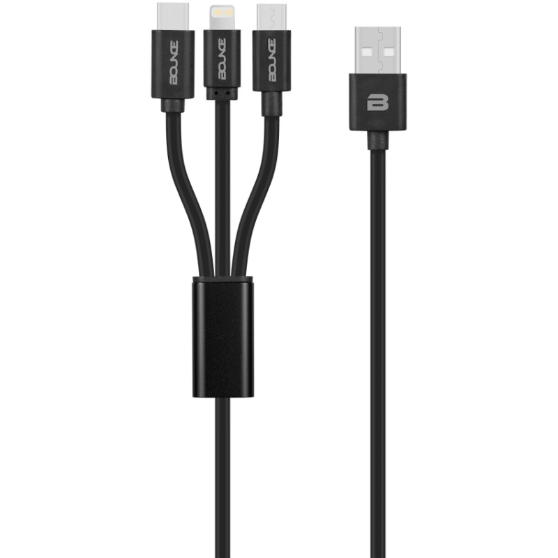 Bounce Cord Series 3 in 1 Charge Cable 1m – Black