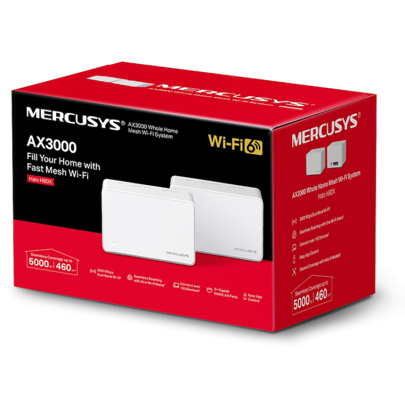 TP-Link Mercusys Halo H80X (2-Pack) AX3000 Wi-Fi 6 Mesh System
