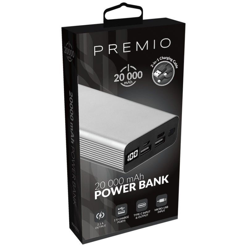 Premio Power Bank – 20000mah – Silver