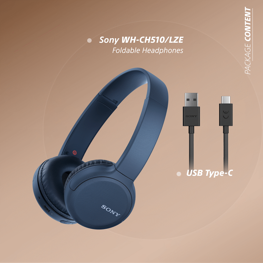 Sony WH-CH510 Bluetooth On-Ear Headphones (Blue) - Image 2