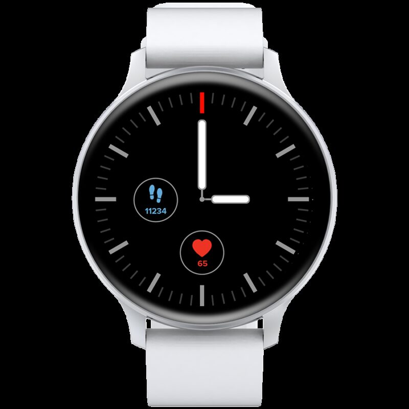 CANYON Badian SW-68, Smartwatch, Realtek 8762CK, 1.28”TFT 240x240px; RAM : 160KB,  Lithium-ion polymer battery, 3.7V 190mAh Include, Silver Zinc alloy middle frame + plastic bottom case+ white Silicone strap + silver strap buckle, 44.9x 10.9mm, strap: 20x220mm, 50.64g