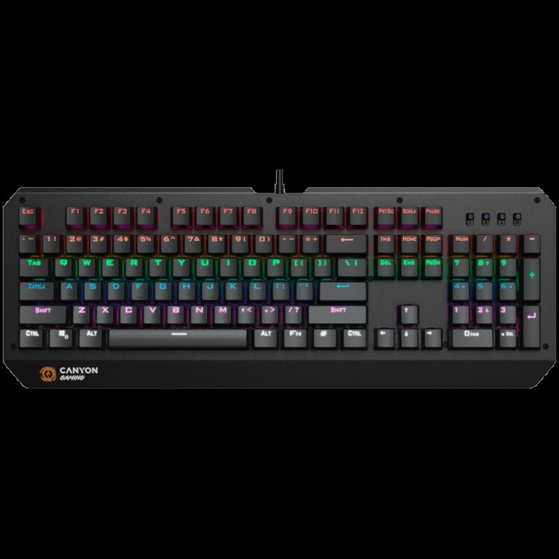CANYON Hazard GK-6, Wired multimedia gaming keyboard with lighting effect, 108pcs rainbow LED, Numbers 104keys, EN double injection layout, cable length 1.8M, 450.5*163.7*42mm, 0.90kg, color black