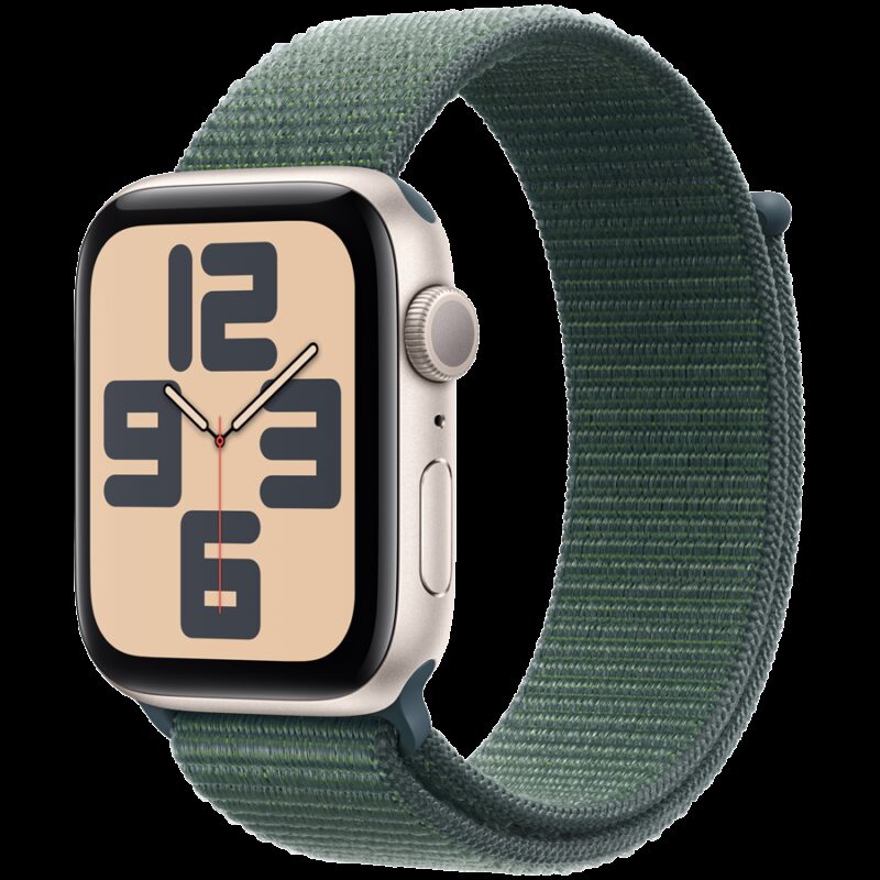 Apple Watch SE GPS 44mm Starlight Aluminium Case with Lake Green Sport Loop,Model A2723