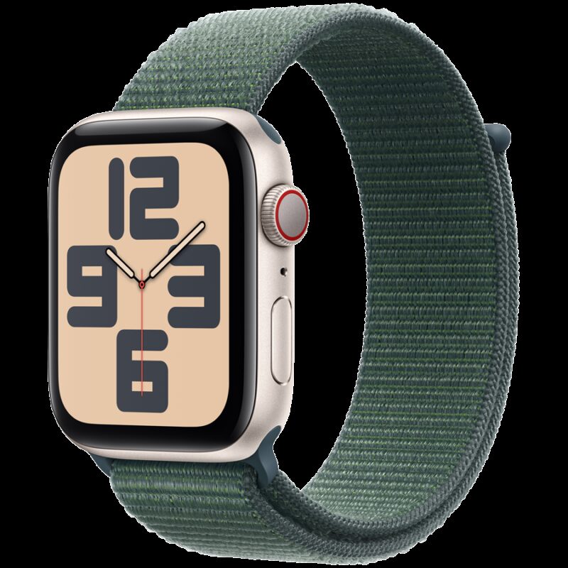 Apple Watch SE GPS + Cellular 40mm Starlight Aluminium Case with Lake Green Sport Loop,Model A2725