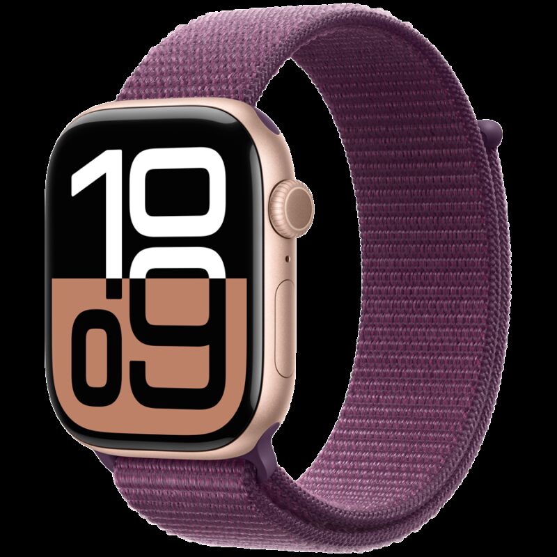 Apple Watch Series 10 GPS + Cellular 42mm Rose Gold Aluminium Case with Plum Sport Loop,Model A3001