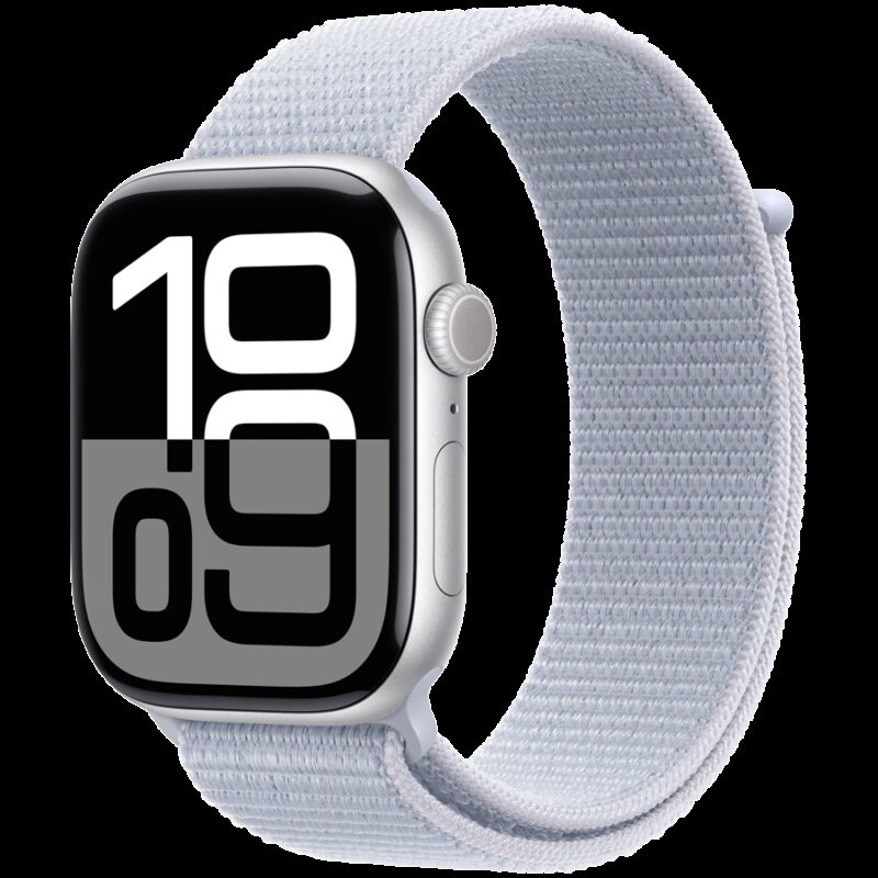 Apple Watch Series 10 GPS + Cellular 42mm Silver Aluminium Case with Blue Cloud Sport Loop,Model A3001