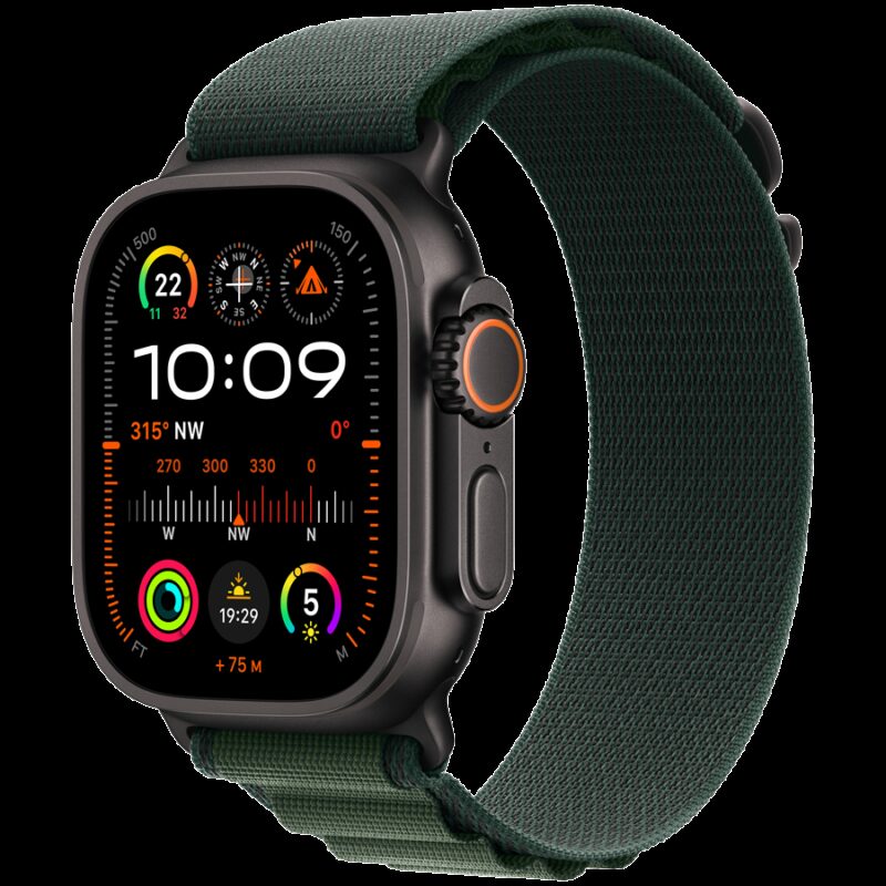 Apple Watch Ultra 2 GPS + Cellular 49mm Black Titanium Case with Dark Green Alpine Loop – Medium,Model A2986