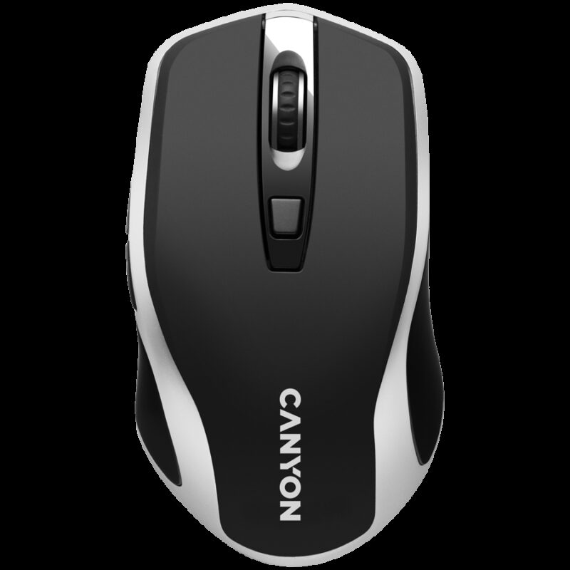 CANYON MW-19, 2.4GHz Wireless Rechargeable Mouse with Pixart sensor, 6keys, Silent switch for right/left keys,Add NTCDPI: 800/1200/1600, Max. usage 50 hours for one time full charged, 300mAh Li-poly battery, Black -Silver, cable length 0.6m, 121*70*39mm, 0.