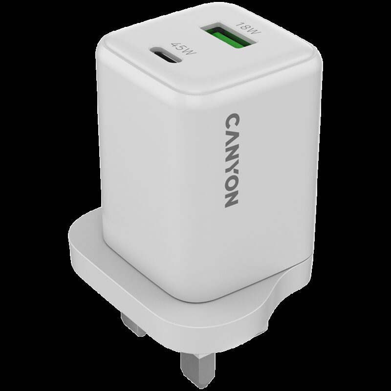 CANYON charger CU45AC GaN 45W 1xPD 1xQC UK White