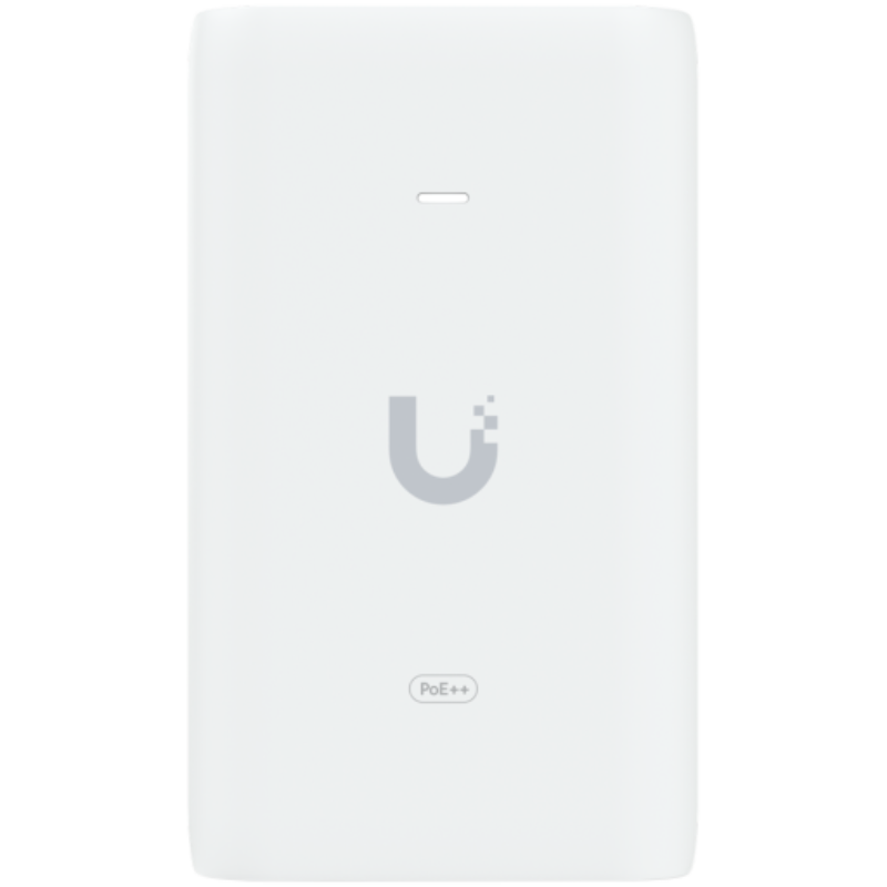 UBIQUITI PoE++ Adapter; Delivers up to 60W of PoE++; Surge, peak pulse, and overcurrent protection; Contains RJ45 data input, AC cable with earth ground, and PoE++ output; LED indicator for status monitoring.