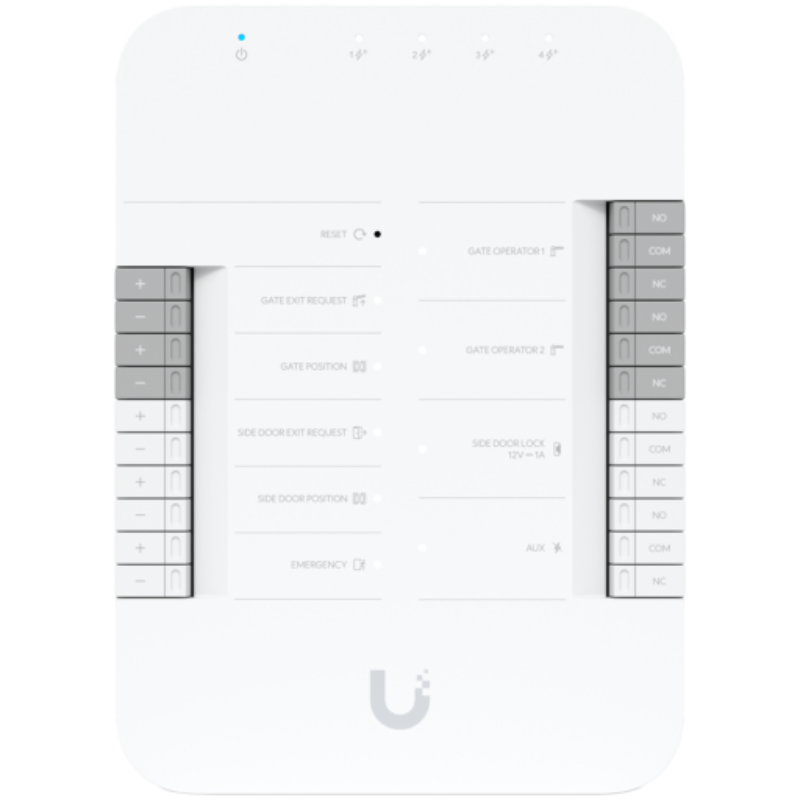 Ubiquiti UA-Hub-Gate advanced Gate Hub enabling seamless gate access control via connected Access readers or Intercom, 2x Gate operator terminals, Lock terminal (12V) for side door, AUX terminal for an external siren