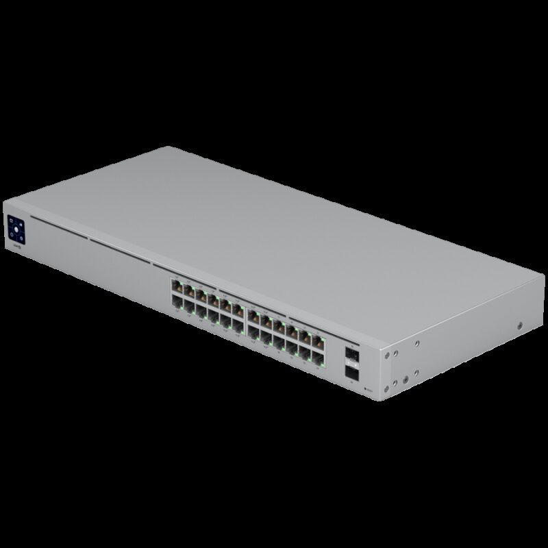 UBIQUITI Standard 24 PoE; (16) GbE PoE+, (8) GbE ports; (2) 1G SFP ports; 95W total PoE availability; Fanless, silent cooling.
