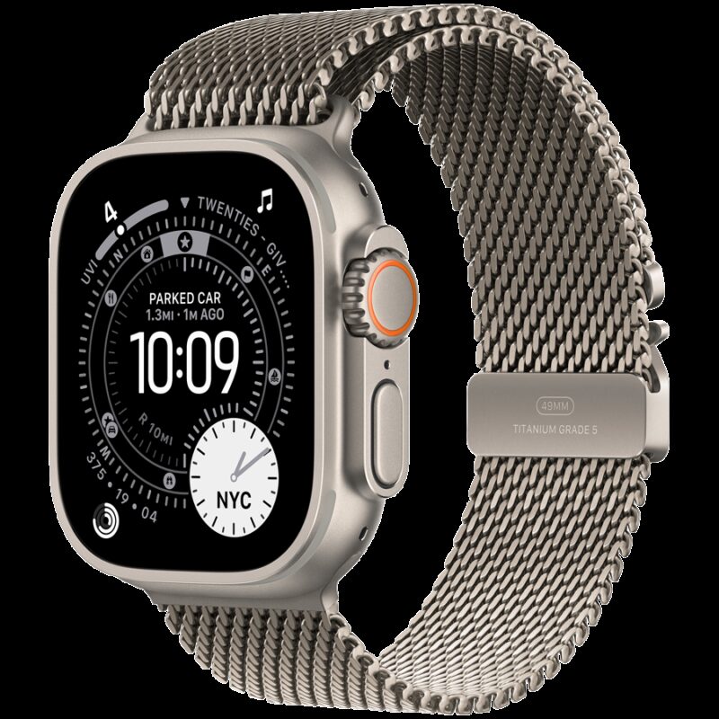 Apple Watch Ultra 3 GPS + Cellular 49mm Natural Titanium Case with Natural Titanium Milanese Loop – Small,Model A3281