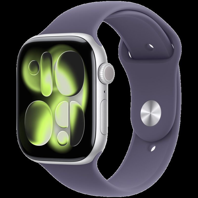 Apple Watch Series 11 GPS 46mm Silver Aluminium Case with Purple Fog Sport Band – M/L,Model A3333