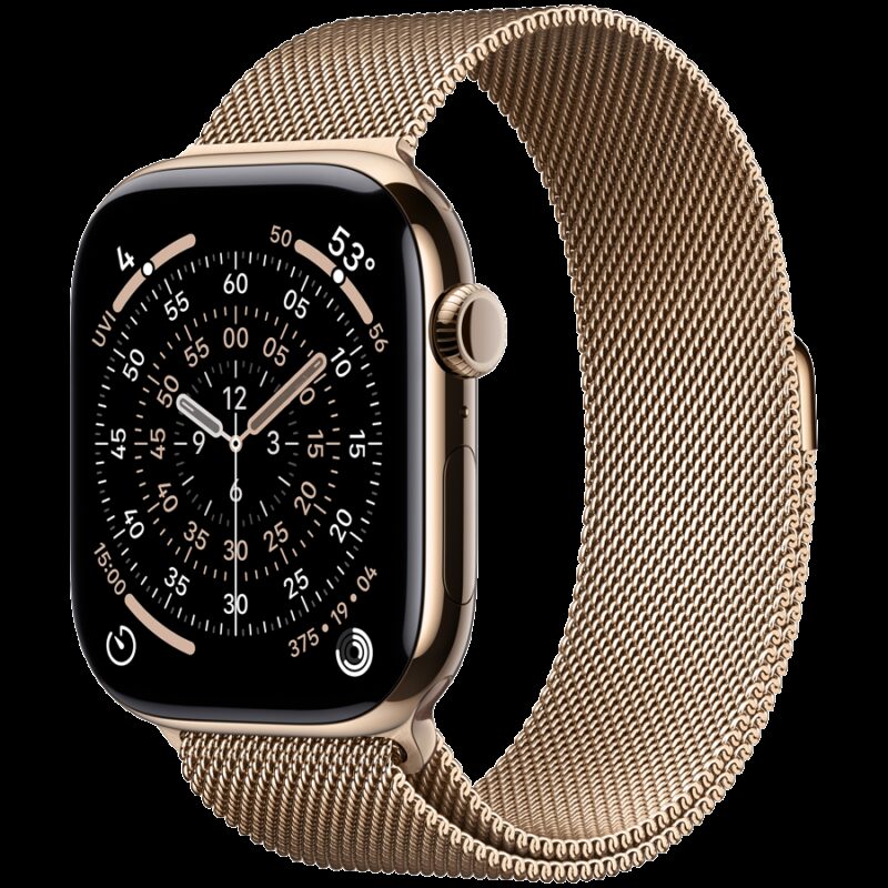 Apple Watch Series 11 GPS + Cellular 46mm Gold Titanium Case with Gold Milanese Loop – M/L,Model A3337