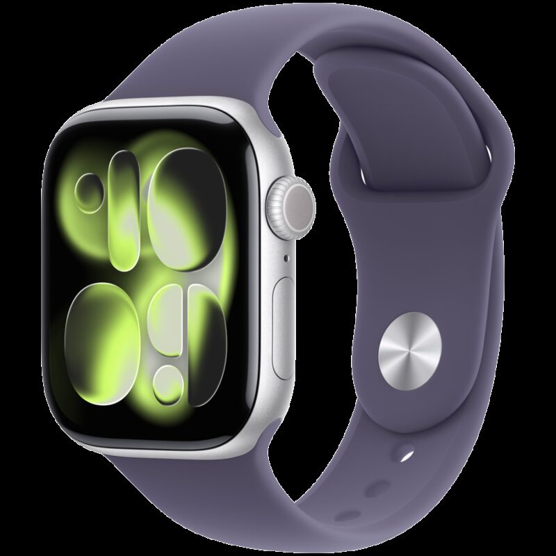 Apple Watch Series 11 GPS + Cellular 42mm Silver Aluminium Case with Purple Fog Sport Band – S/M,Model A3335