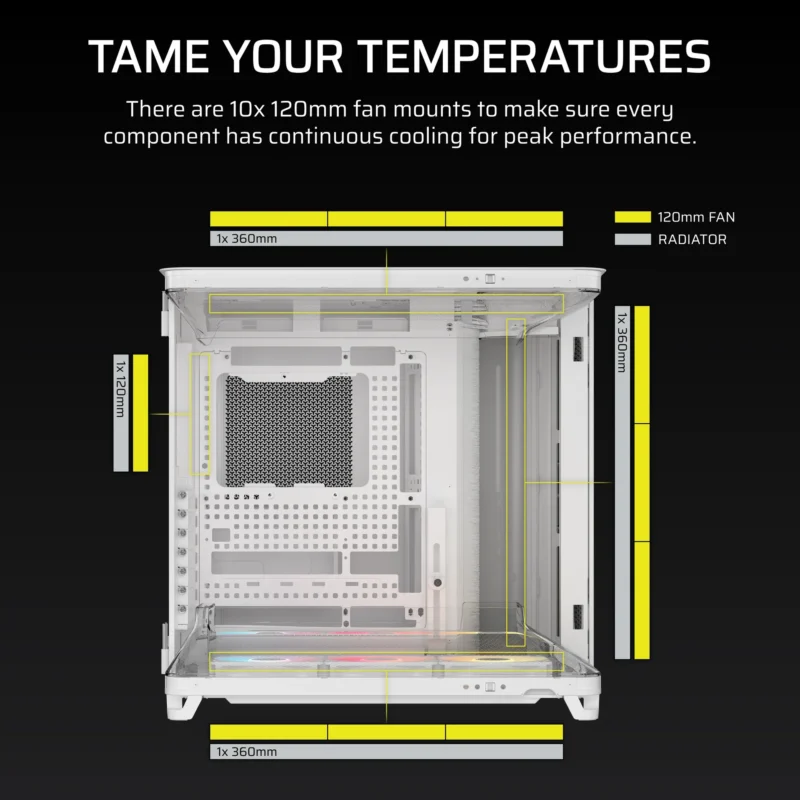 AIR 5400 RS-R ARGB Triple Chamber Mid-Tower PC Case ; 3x Fans Included; 2x 2.5” ; 1x 3.5”  White