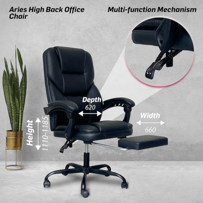 Everfurn Titan High-Back Reclining Office Chair - Black - Image 3