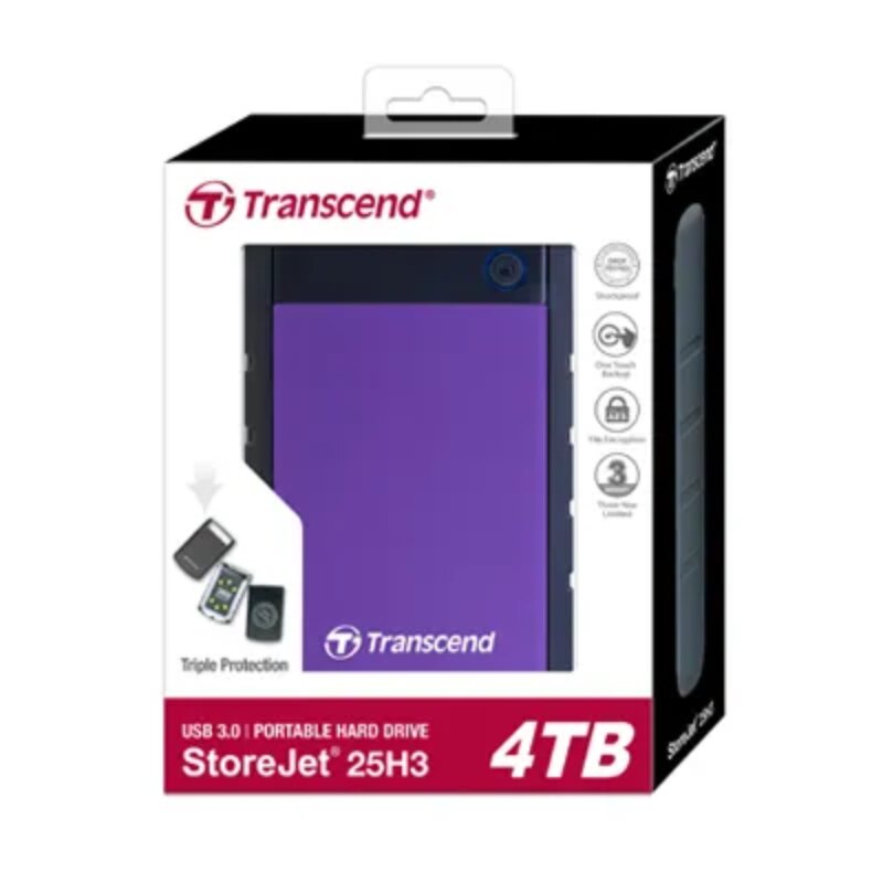 TRANSCEND STOREJET 2.5” 4TB 25H3 USB 3.1 RUGGED HDD – PURPLE