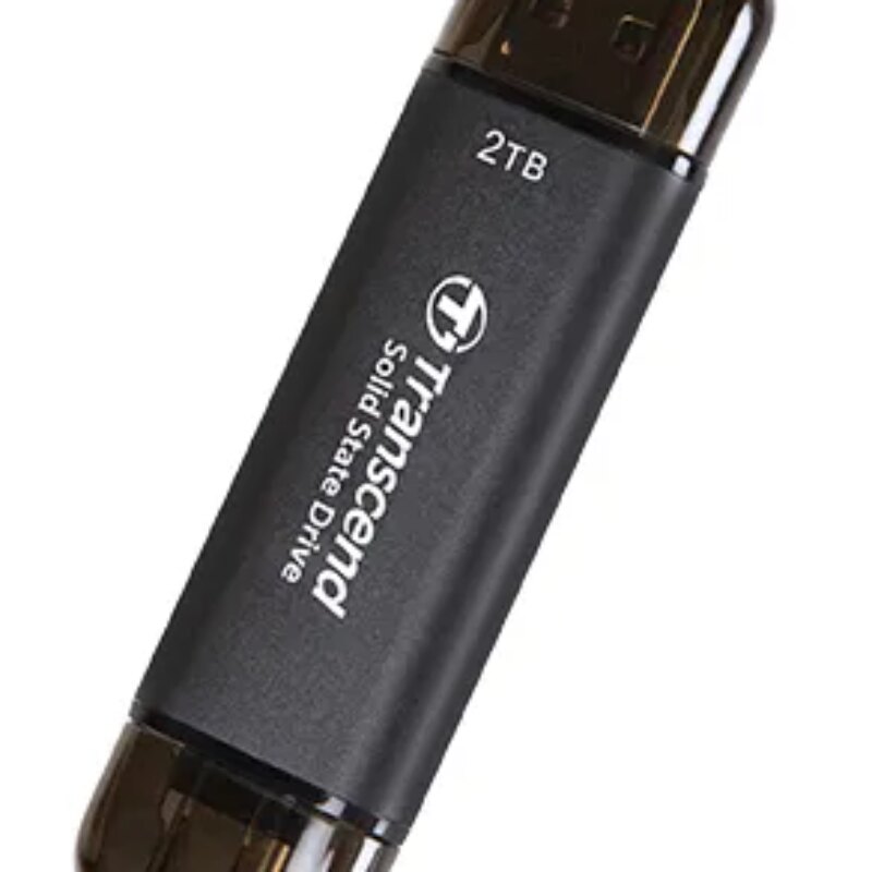 TRANSCEND 2 TB ESD310C USB3.2 TYPE A & C (USB 10Gbps) OTG COMPACT PORTABLE SSD  – Read 1050MB/s Write 950 MB/s – Black