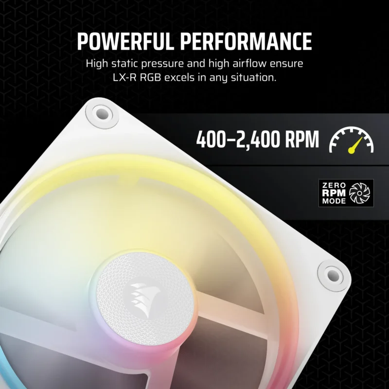 CORSAIR LX-R RGB Series; iCUE LINK LX120-R RGB White; 120mm RGB Fan; Single Fan.
