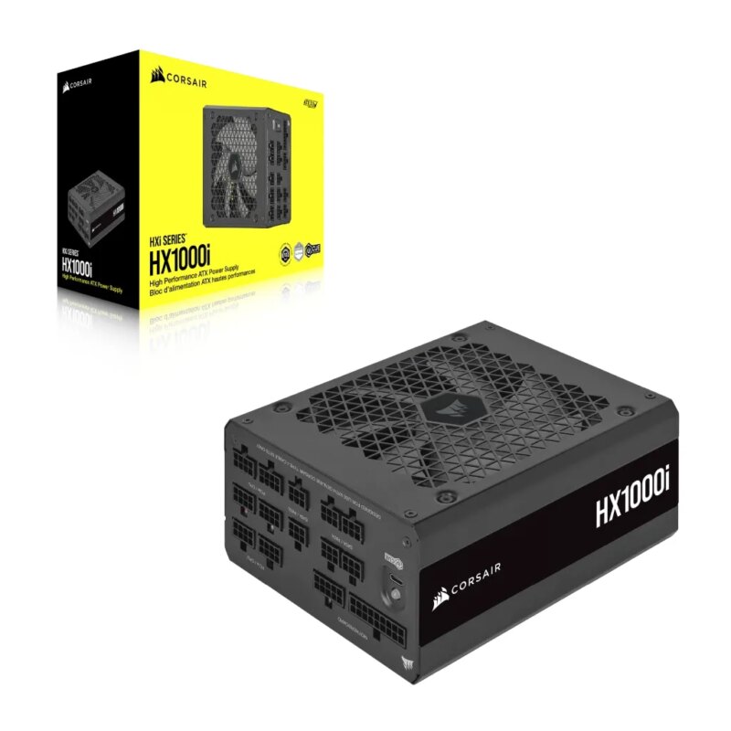 Corsair HX1000i — 1000 Watt 80 PLUS® Platinum; 10yr Warranty;ATX(1);EPS (3);PCI-E (4);4-Pin Peripheral (8);SATA (8);12VHPWR (1)