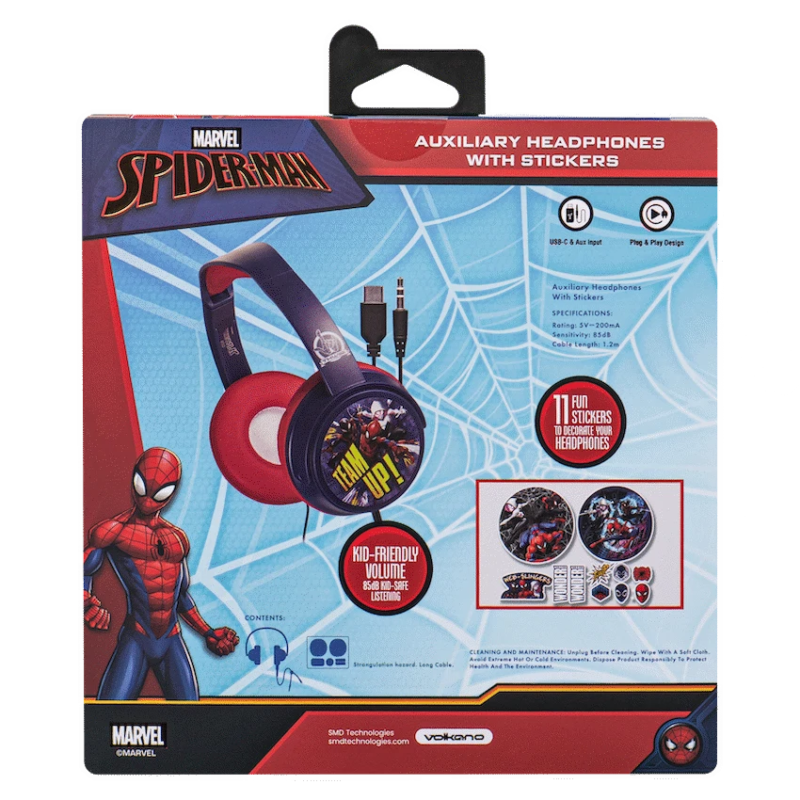 Marvel Spider-Man Auxiliary Headphones with Stickers