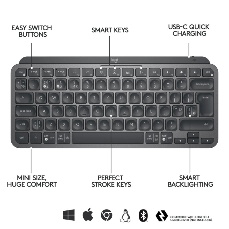 Logitech(R) MX Keys Mini Wireless Keyboard – Graphite