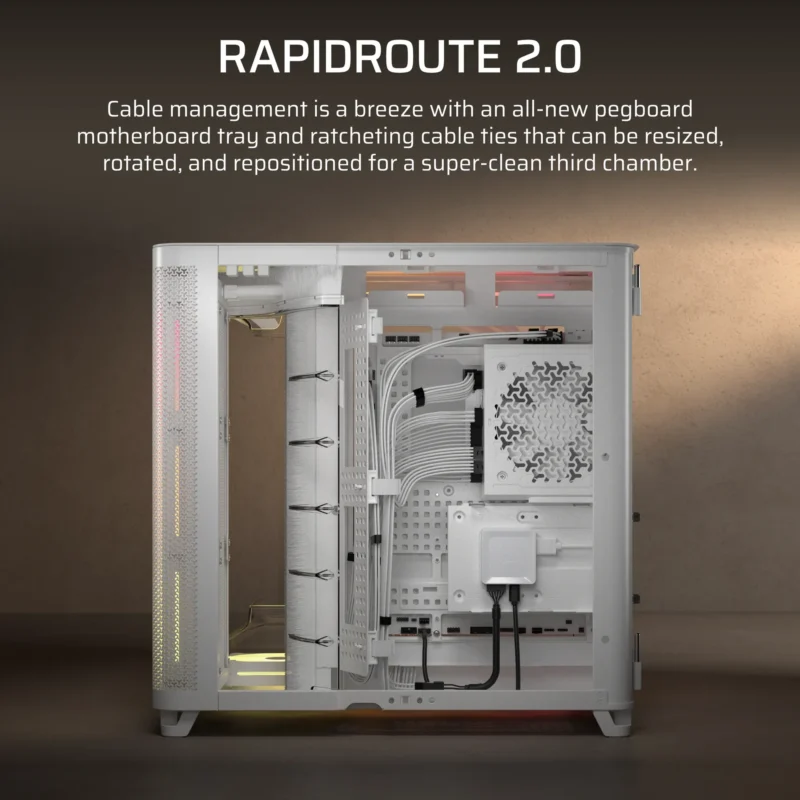 AIR 5400 LX-R RGB iCUE LINK Triple Chamber Mid-Tower PC Case ;3x Fans included;2x 2.5” ; 1x 3.5”; White