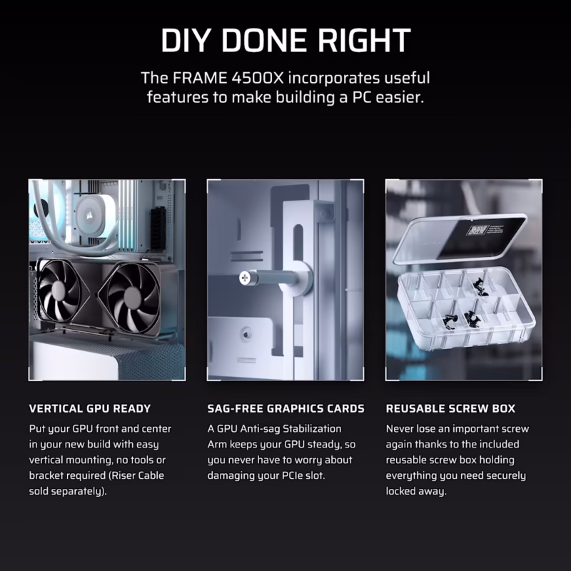 FRAME 4500X LX-R RGB LINK Panoramic Glass Mid-Tower PC Case; 3x RGB Fans Inclided; 4x 2.5” ; 2x 3.5”; White
