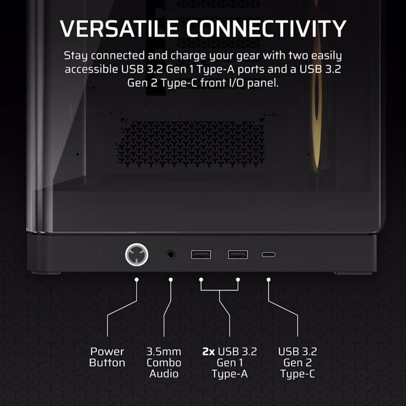 FRAME 4500X RS-R ARGB Panoramic Glass Mid-Tower PC Case;includes 3x RS120-R ARGB Fans ; 4x 2.5” ; 2x 3.5”  Black
