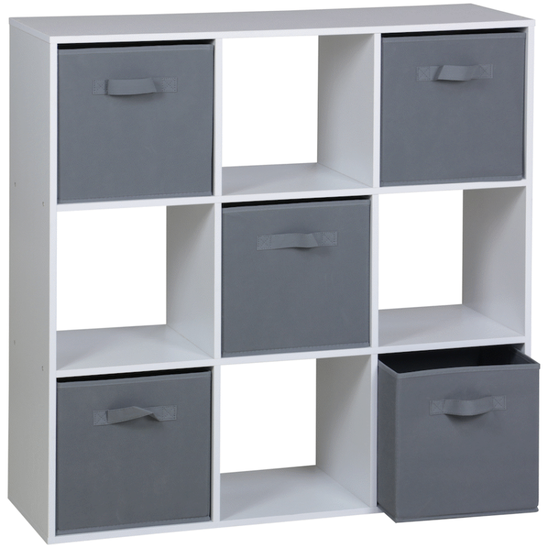 9 Cube Bookshelf with 5 Removable Storage Bins