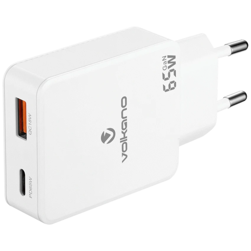 Volkano Potent Duo series 65W Dual USB and USB-C PD Compact Wall Charger